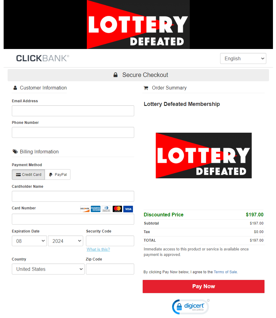 Lottery Defeated order page